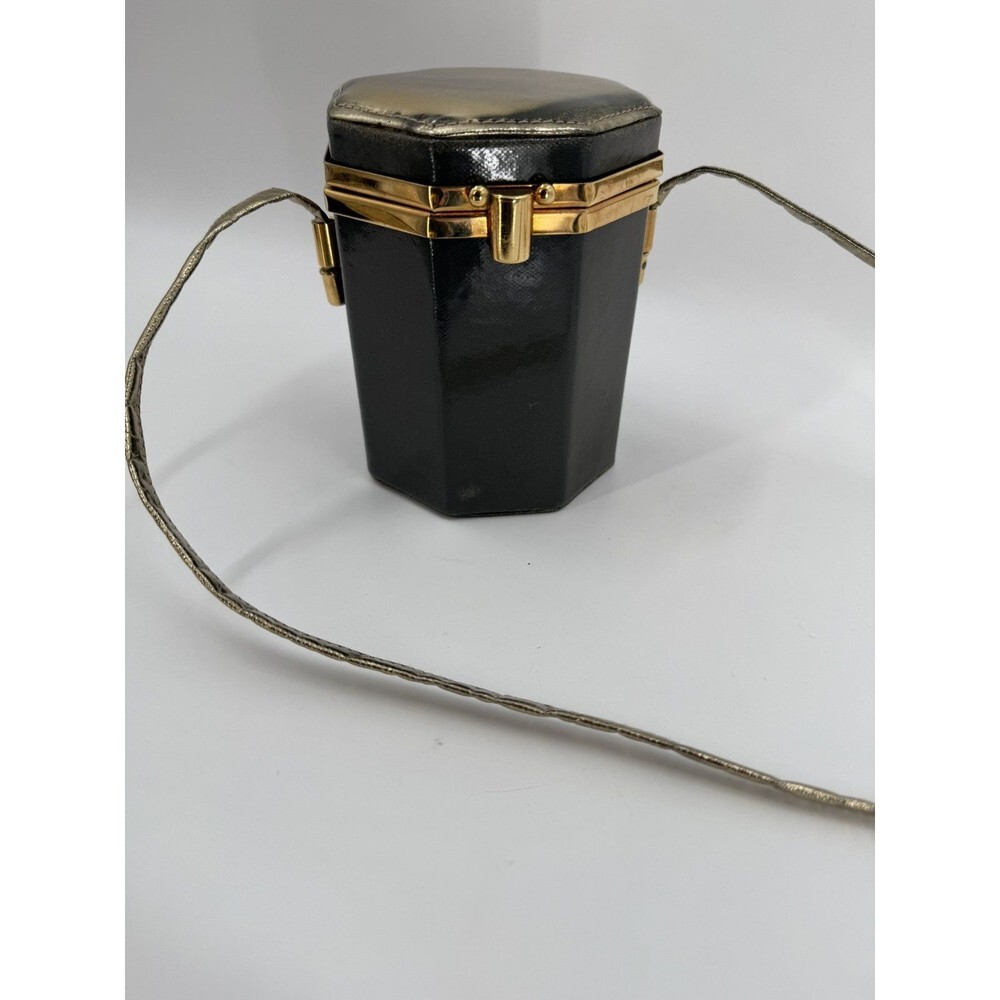 Vintage Pewter Comeco Taiwan Hexagon Purse Mirror in top 5.5"Hx4.5"W Handle 21"